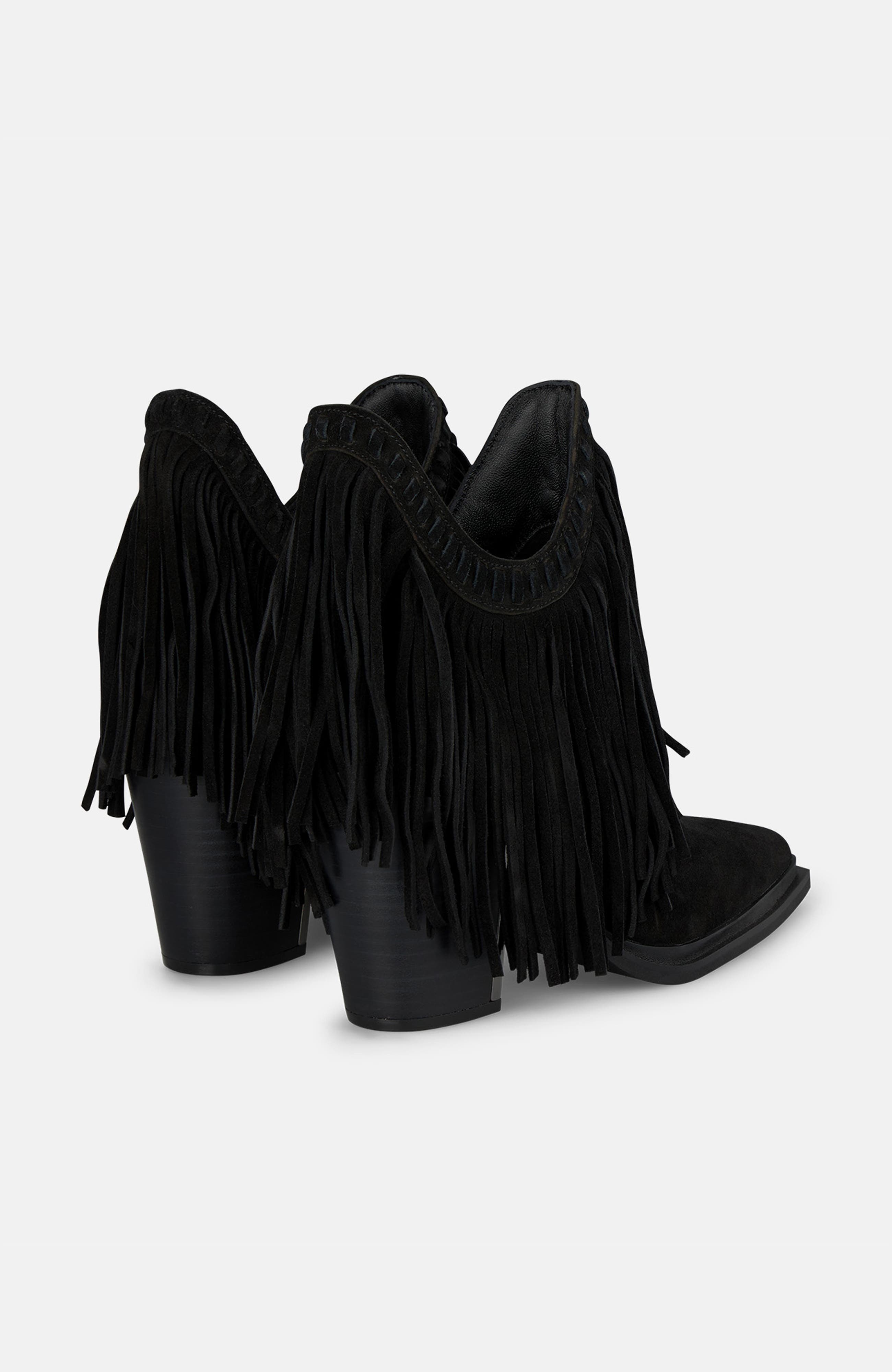 Long Fringed Bootie, Alternate, color, Black