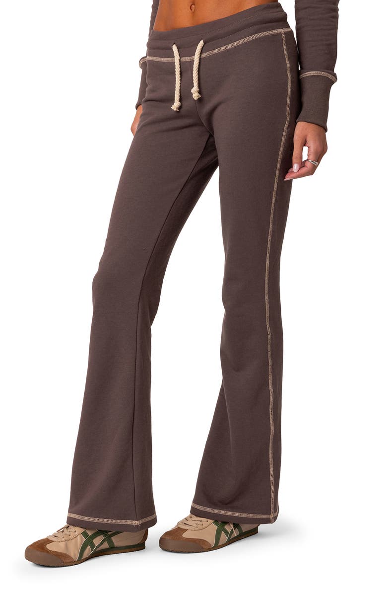 EDIKTED Alexia Low Rise Cotton Sweatpants, Alternate, color, Brown