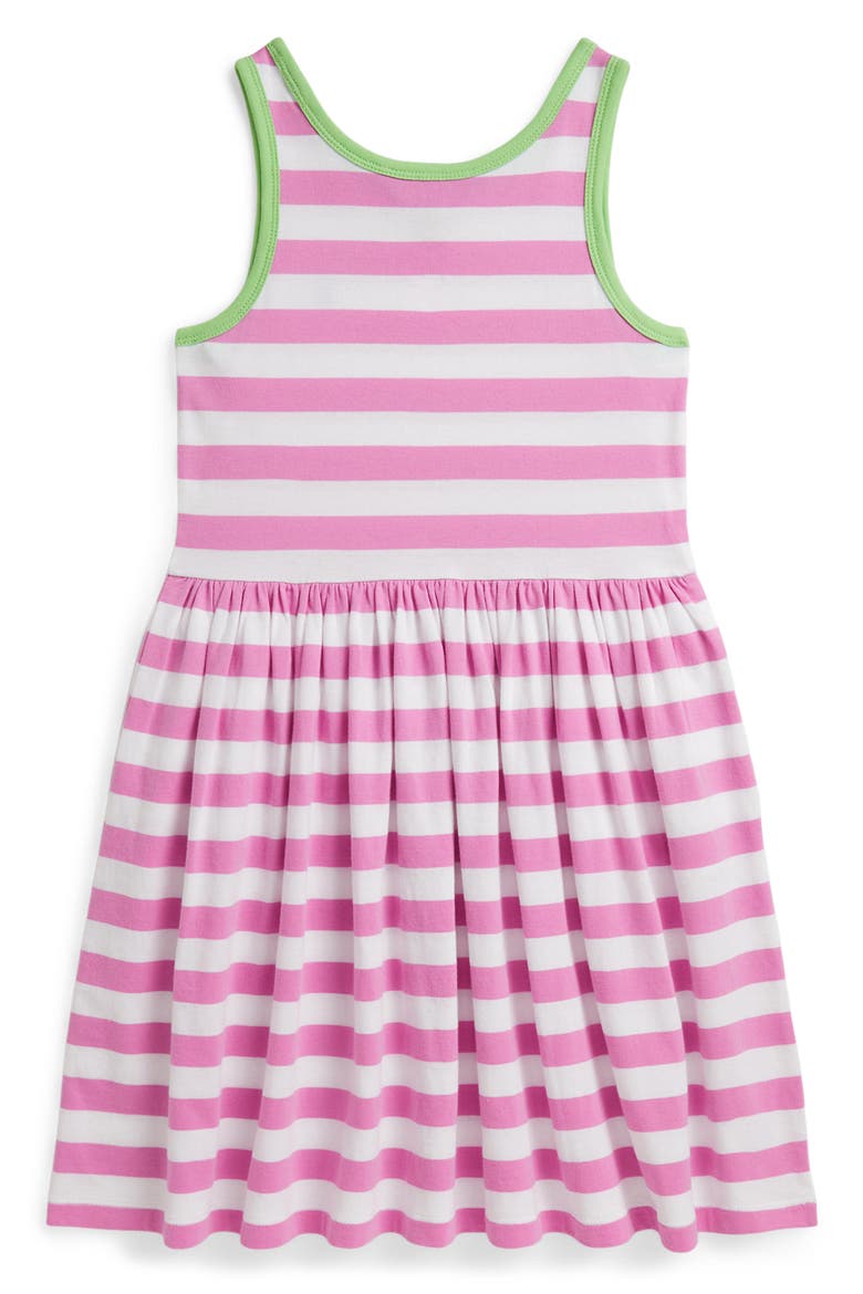 Kids' Stripe Cotton Jersey Sleeveless Dress, Alternate, color, LAGUNA PINK/ WHITE
