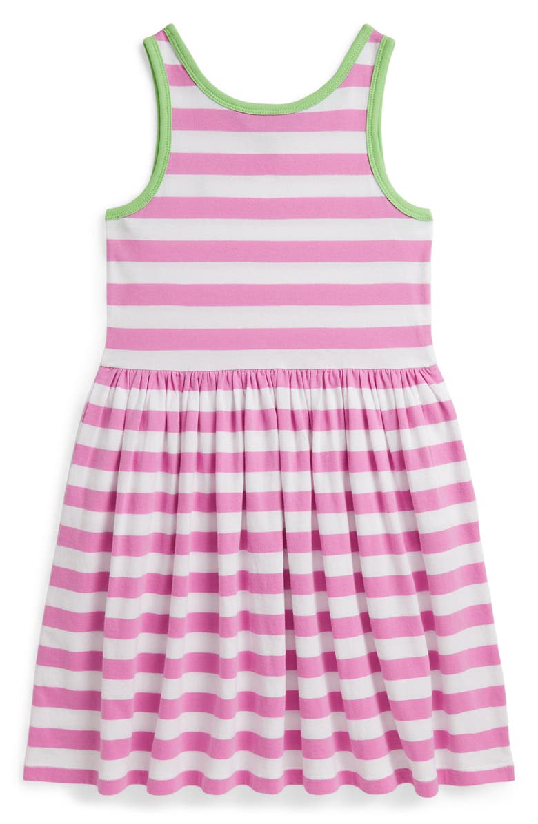 Polo Ralph Lauren Kids' Stripe Cotton Jersey Sleeveless Dress, Alternate, color, Laguna Pink/ White