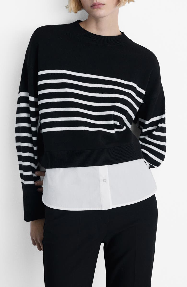 MANGO Mixed Media Layered Crewneck Sweater, Main, color,