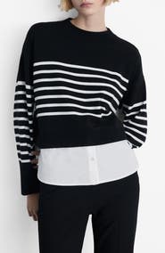 MANGO Mixed Media Layered Crewneck Sweater