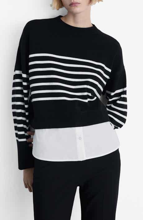 MANGO Mixed Media Layered Crewneck Sweater