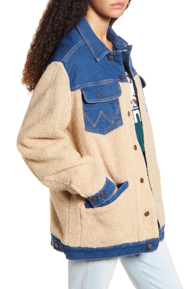 Wrangler Oversized Faux Shearling & Denim Jacket, Alternate, color, 