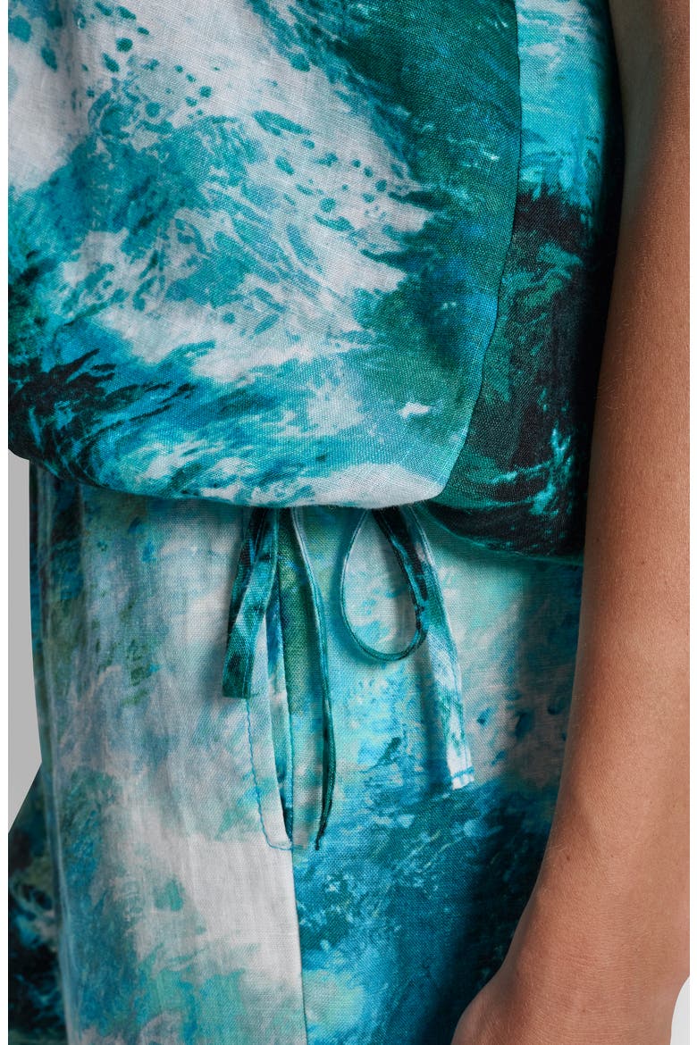 Brushstroke Print Drawstring Waist Linen Top, Alternate, color, TIDAL BRUSHSTROKE