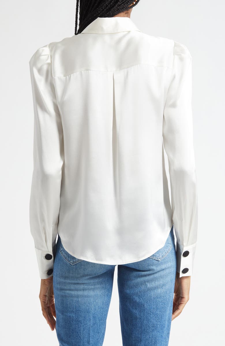 L'AGENCE Honey Silk Tie Neck Button-Up Shirt, Alternate, color, Ivory