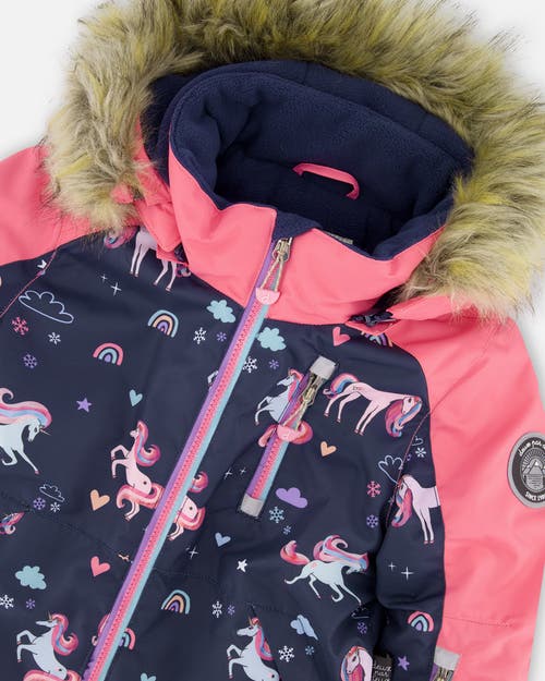 Deux Par Deux One-piece Play Snowsuit Unicorn In Blue