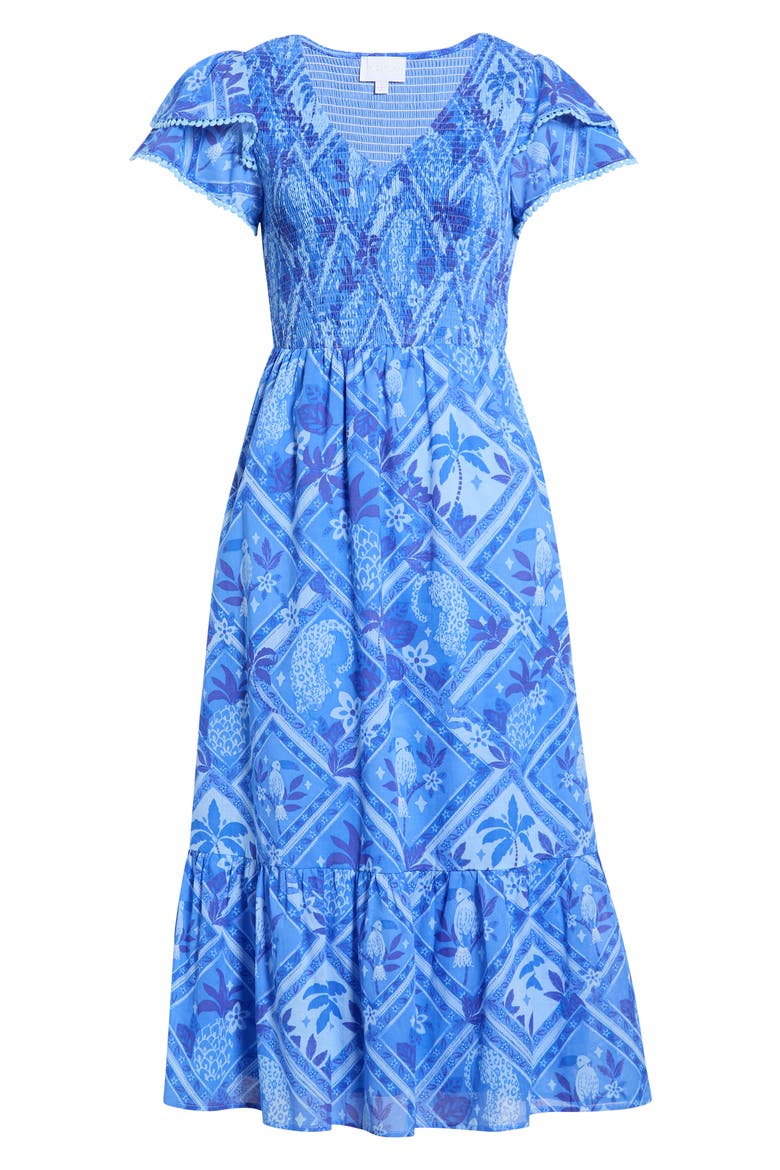 Kaidy Tropical Print Midi Dress, Alternate, color, BLUE MULTI