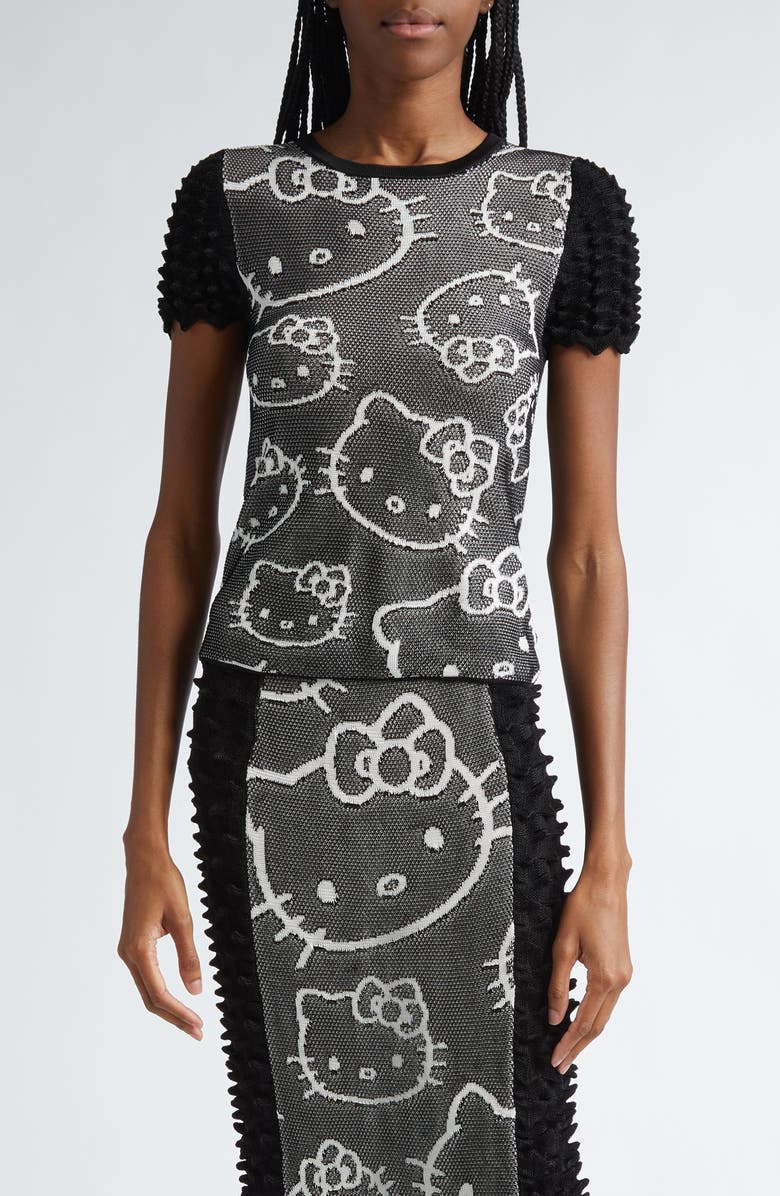 CHET LO x Sanrio Hello Kitty<sup>®</sup> Spike Knit Short Sleeve Sweater, Main, color, Black/ White