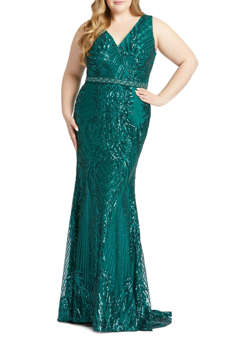 Sequin Trumpet Gown, Main, color, DEEP EMERALD