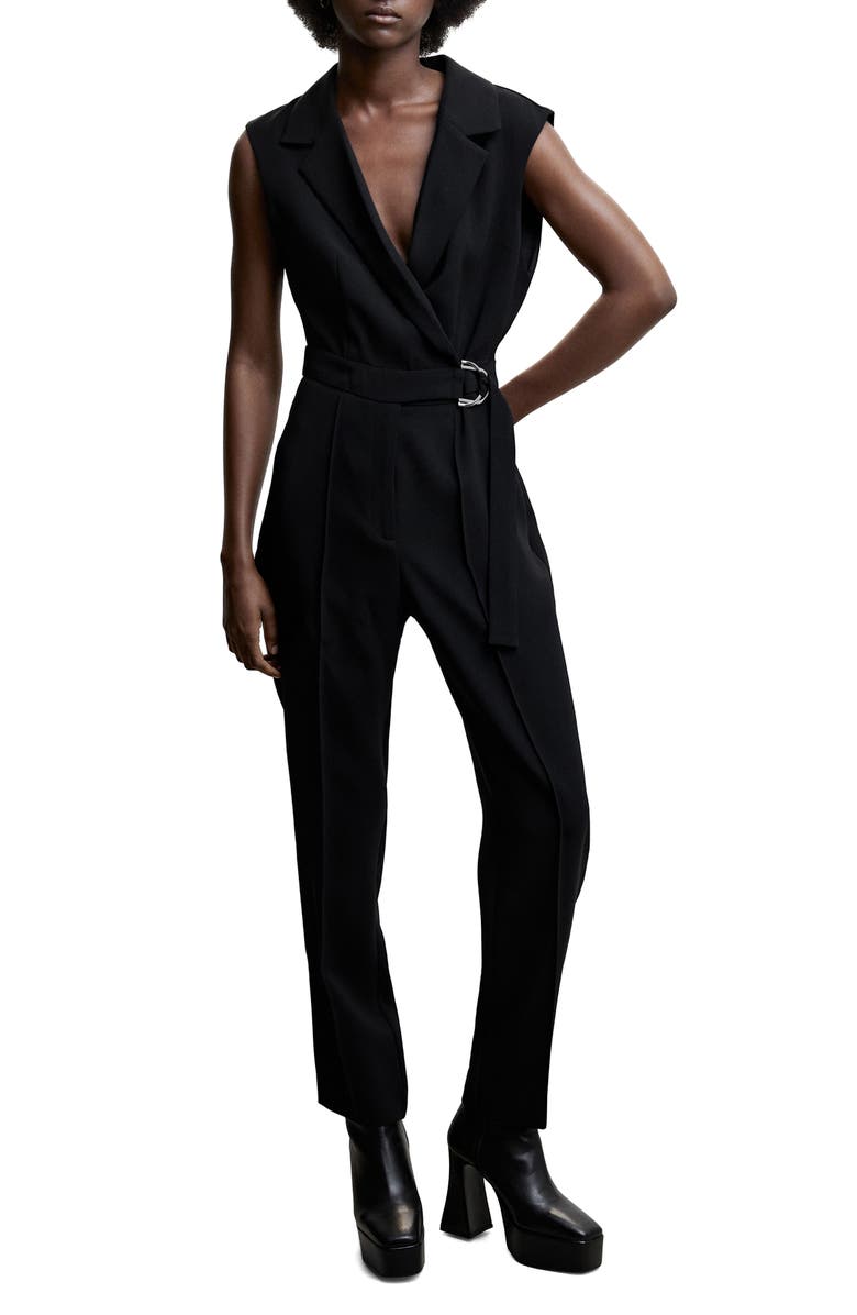 MANGO Belted Wrap Jumpsuit, Main, color, 