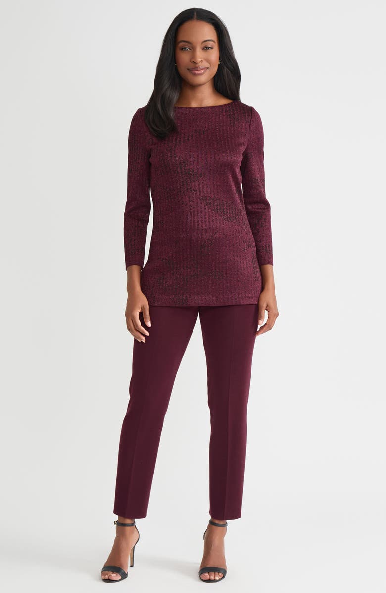 Misook Metallic Tonal Stripe Tunic, Alternate, color, Sangria/ Black