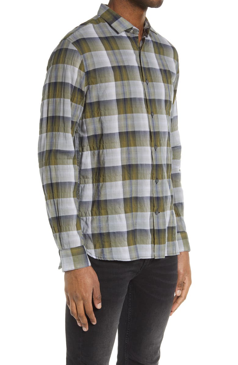 John Varvatos Ross Slim Fit Plaid Button-Up Shirt, Alternate, color, Bottle Green