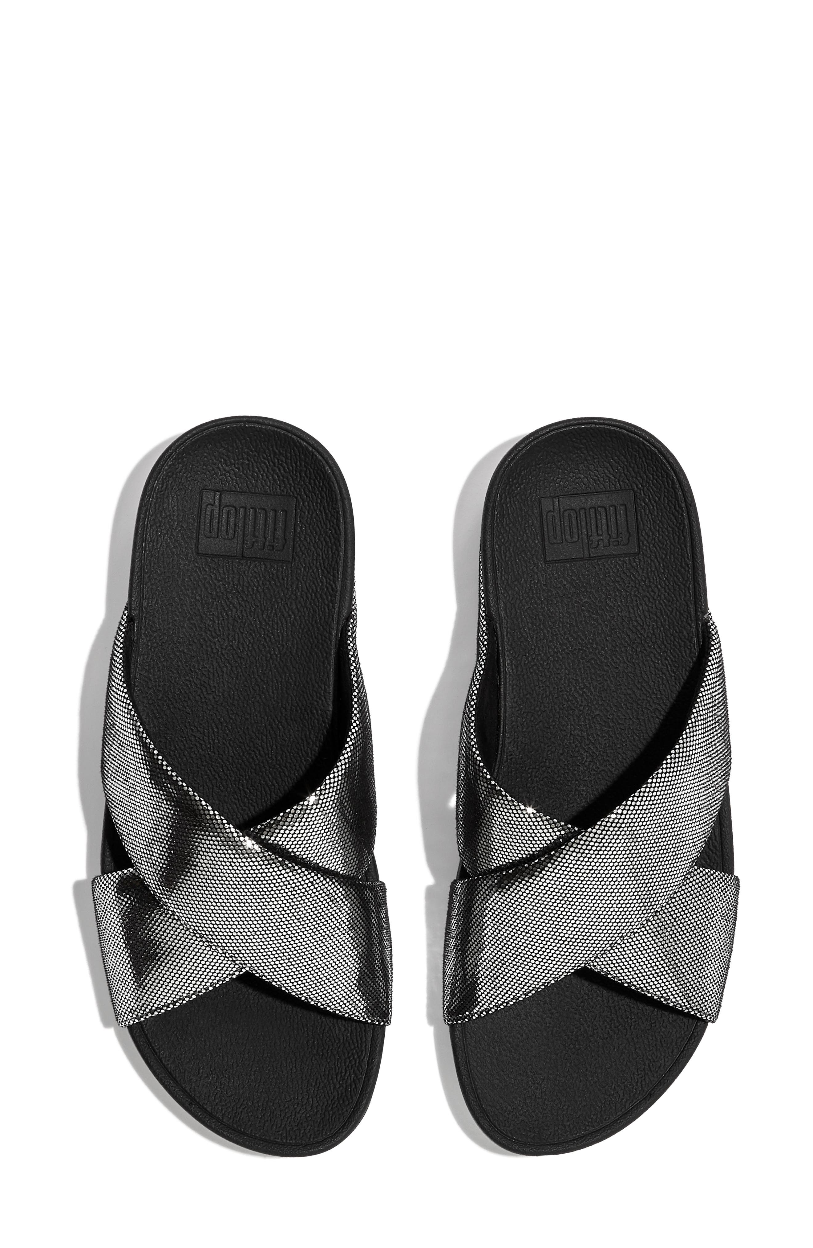 FitFlop Lulu Lustra Cross Slide Wedge Sandal, Alternate, color, Black/ Silver