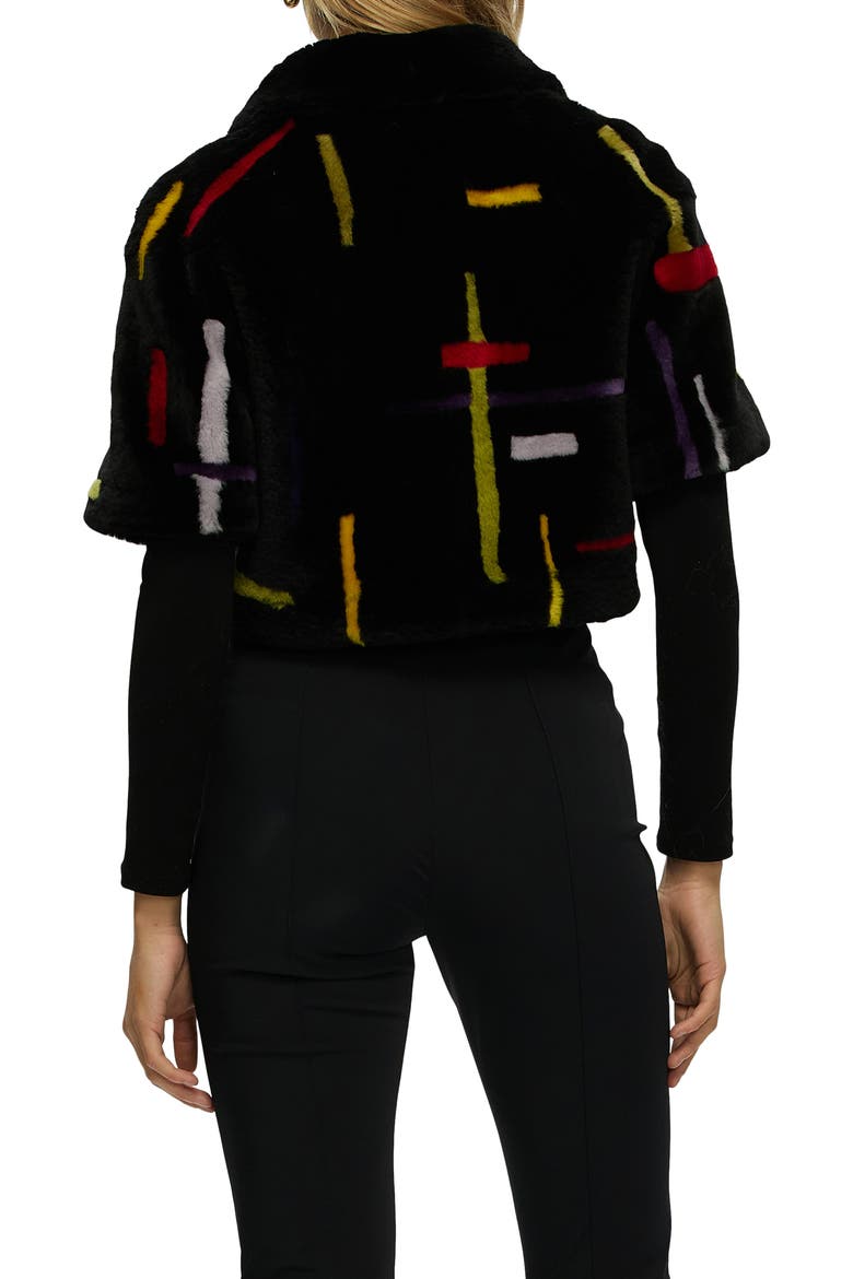 Reversible Genuine Shearling Intarsia Bolero with Cropped Sleeves, Alternate, color, BLACK/MULTI INTARSIA