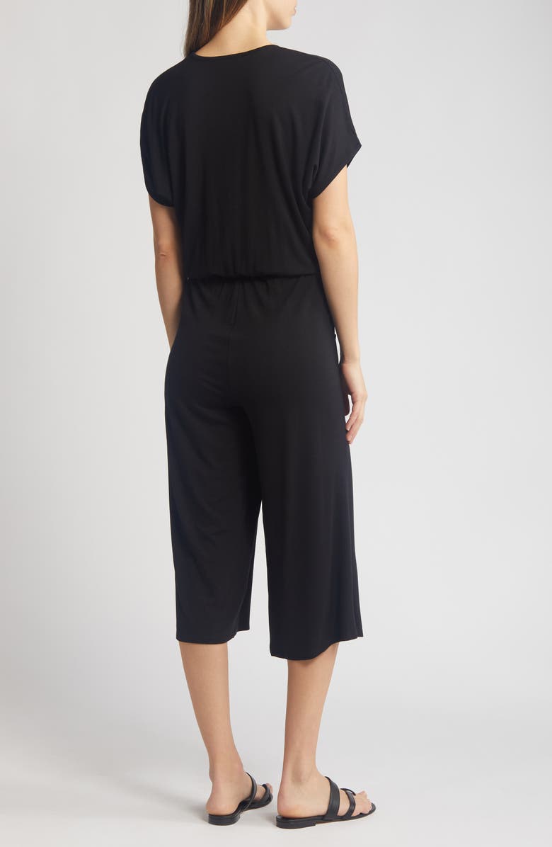 Loveappella Short Sleeve Wrap Front Crop Jumpsuit, Alternate, color, 