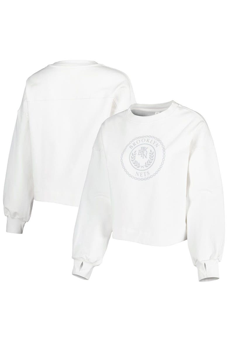 Women's Lusso White Brooklyn Nets Lola Ball and Chain Pullover Sweatshirt, Main, color, White