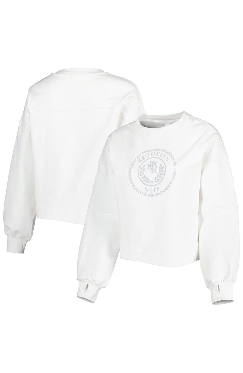 LUSSO Women's Lusso White Brooklyn Nets Lola Ball and Chain Pullover Sweatshirt, Main, color, White