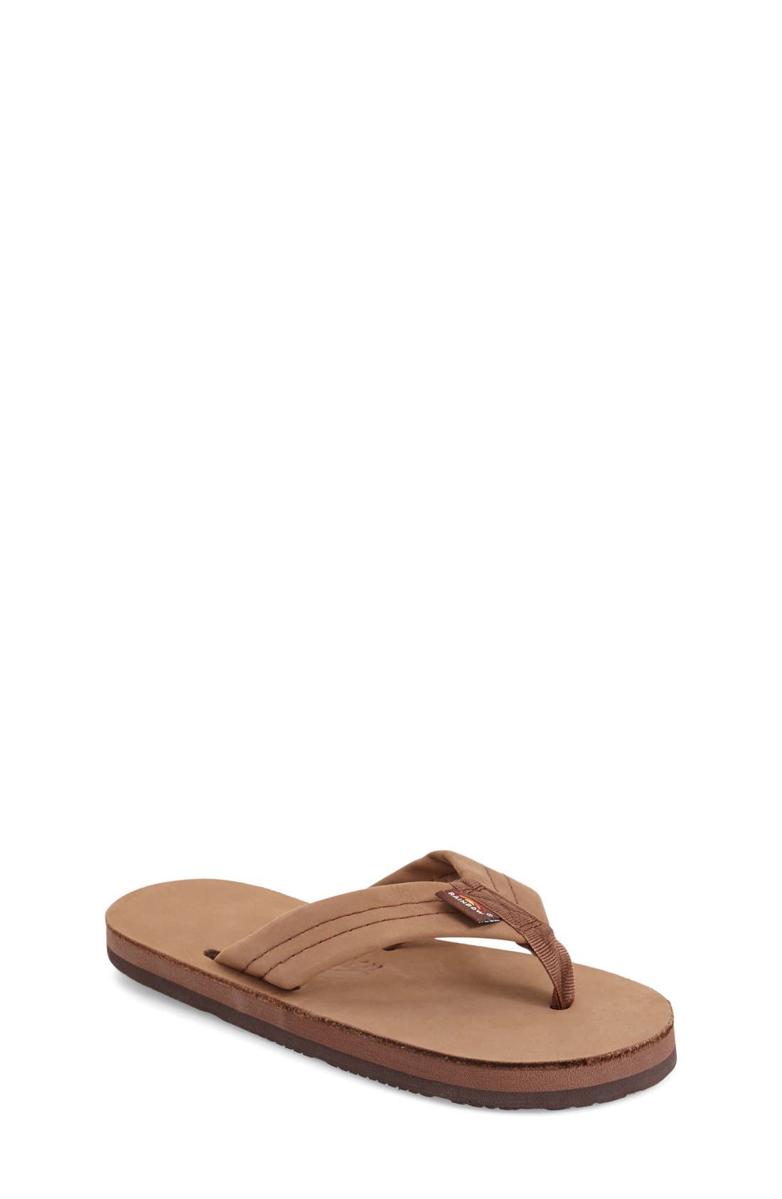 Rainbow Leather Sandal, Main, color, DARK BROWN