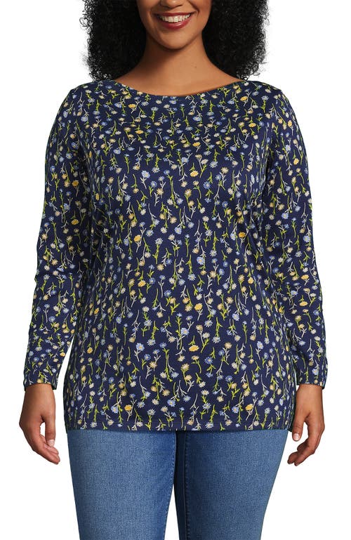 Lands' End Supima Cotton Adjustable 3/4 Sleeve Boatneck Tunic In Blue