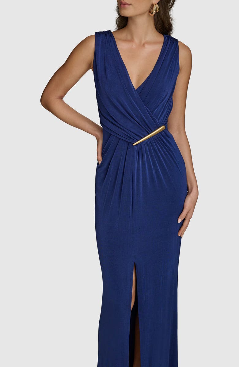Donna Karan New York Ruched Front Slit Sleeveless Gown, Alternate, color, 