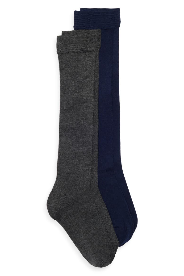 Assorted 2-Pack Everyday Flat Knit Knee High Socks, Alternate, color, NAVY MULTI PK