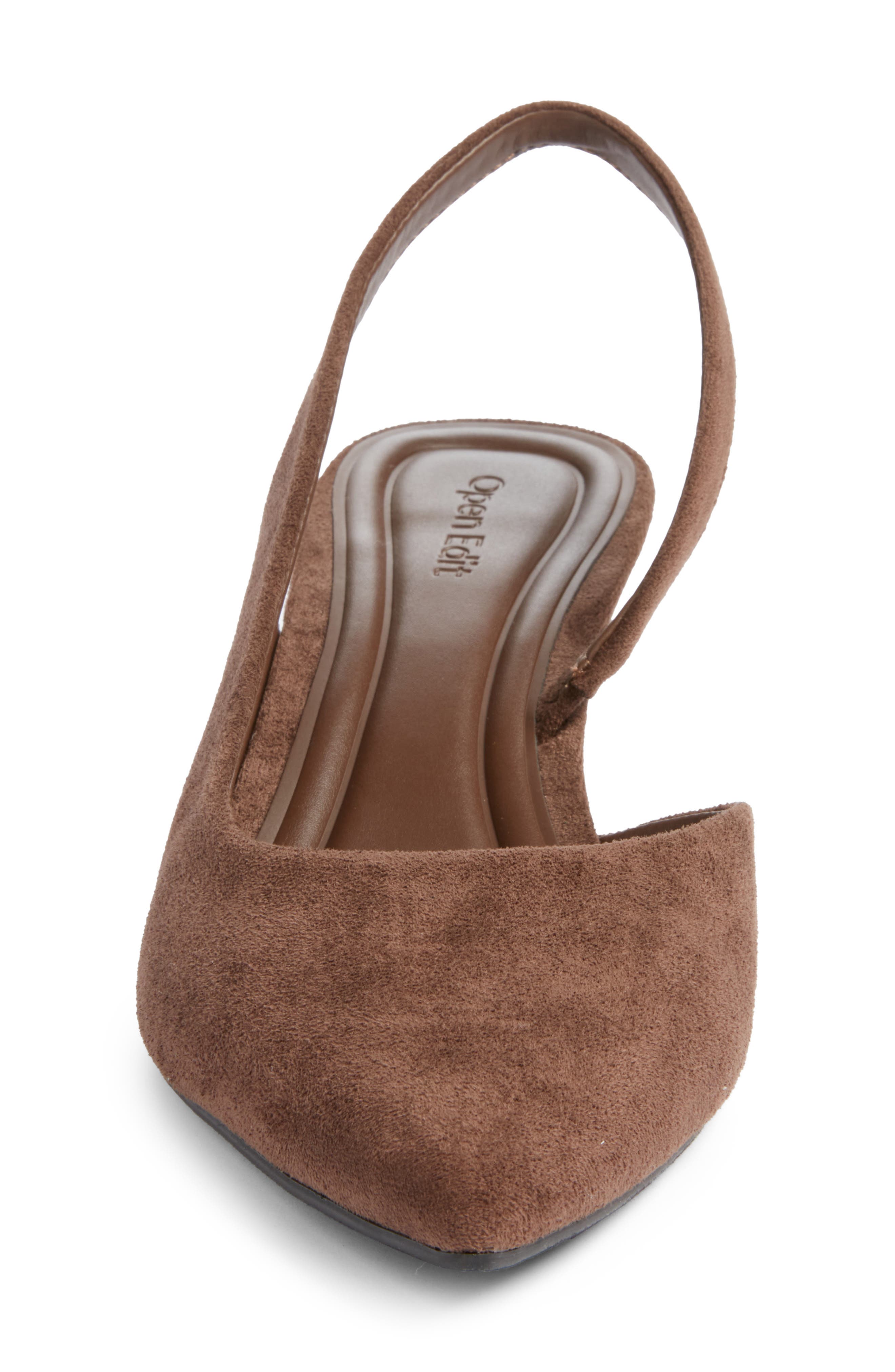 Corina Slingback Half d'Orsay Pointed Toe Kitten Heel Pump, Alternate, color, BROWN OAK