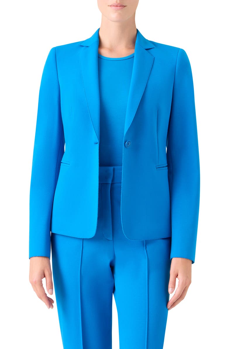 Akris punto One-Button Jersey Blazer, Main, color, Cobalt Blue