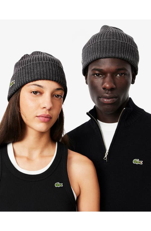 Lacoste Wool Cuff Beanie In Gray
