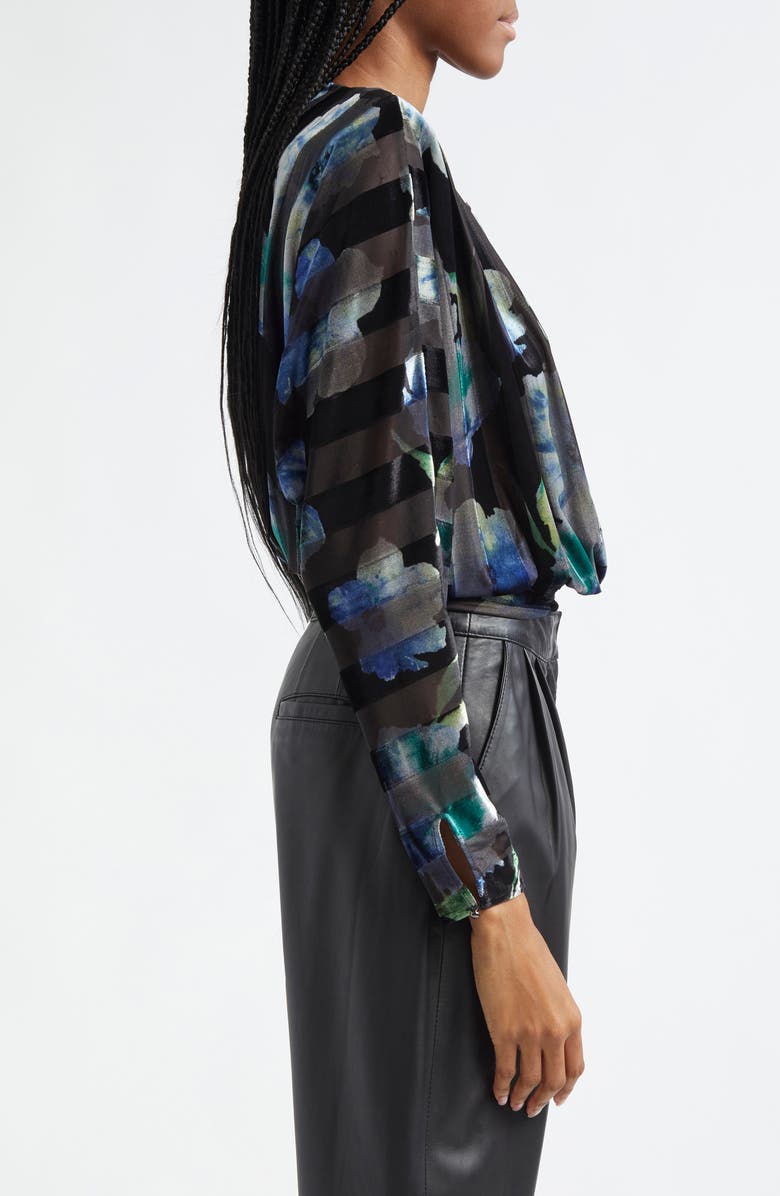 Ramy Brook Orson Metallic Floral Mixed Media Top, Alternate, color, Lapis Velvet