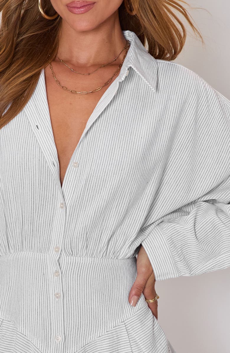 VICI Collection Taylor Stripe Long Sleeve Cotton & Linen Mini Shirtdress, Alternate, color, Cream/ Black