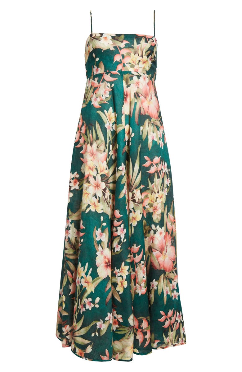 Zimmermann Lexi Tropical Floral Convertible Linen Midi Dress, Alternate, color, 