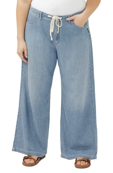 Beach Wide Leg Drawstring Jeans (Plus)