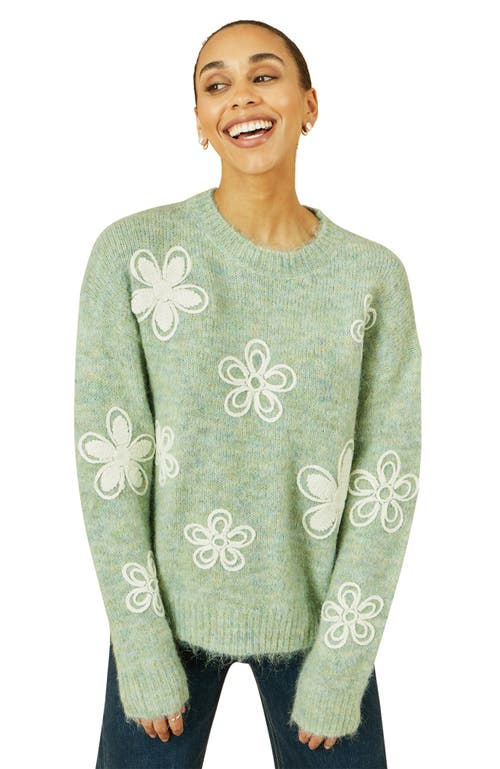 Yumi Crochet Flower Knit Sweater In Green