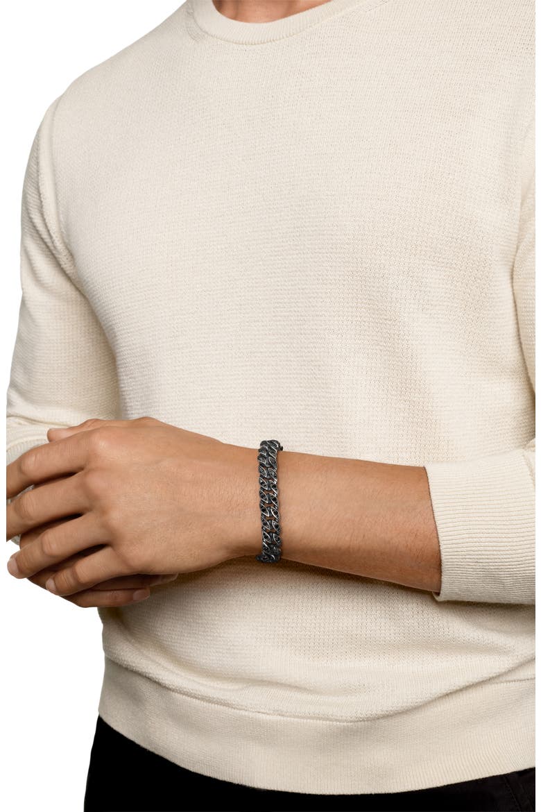 Curb Chain Bracelet in Sterling Silver with Black Diamonds, 11.5mm, Alternate, color, SILVER/ BLACK DIAMOND