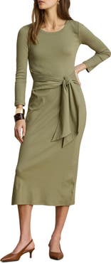 Lauren Ralph Lauren Long Sleeve Tie Waist Midi Dress