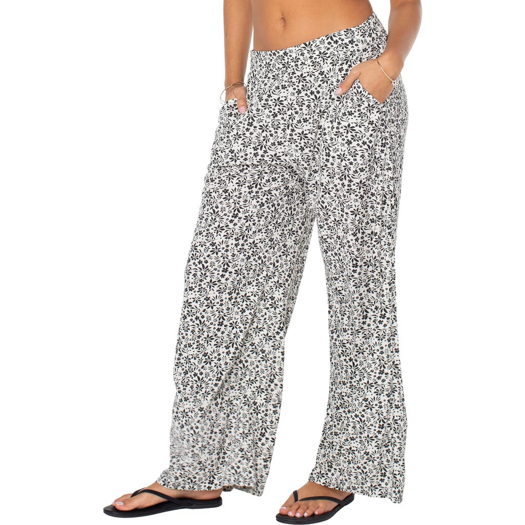Roxy Midnight Avenue Floral Wide Leg Linen Blend Pants In Gray