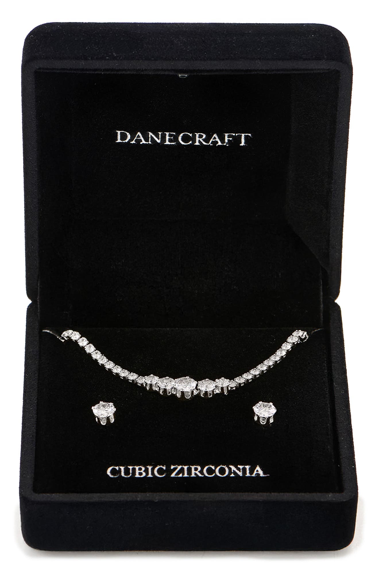 Danecraft Cubic Zirconia Stud Earrings & Frontal Necklace Set