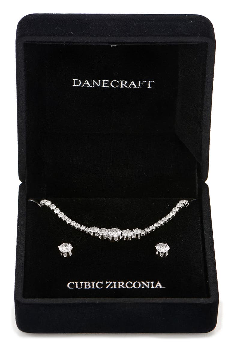Cubic Zirconia Stud Earrings & Frontal Necklace Set, Main, color, METALLIC SILVER