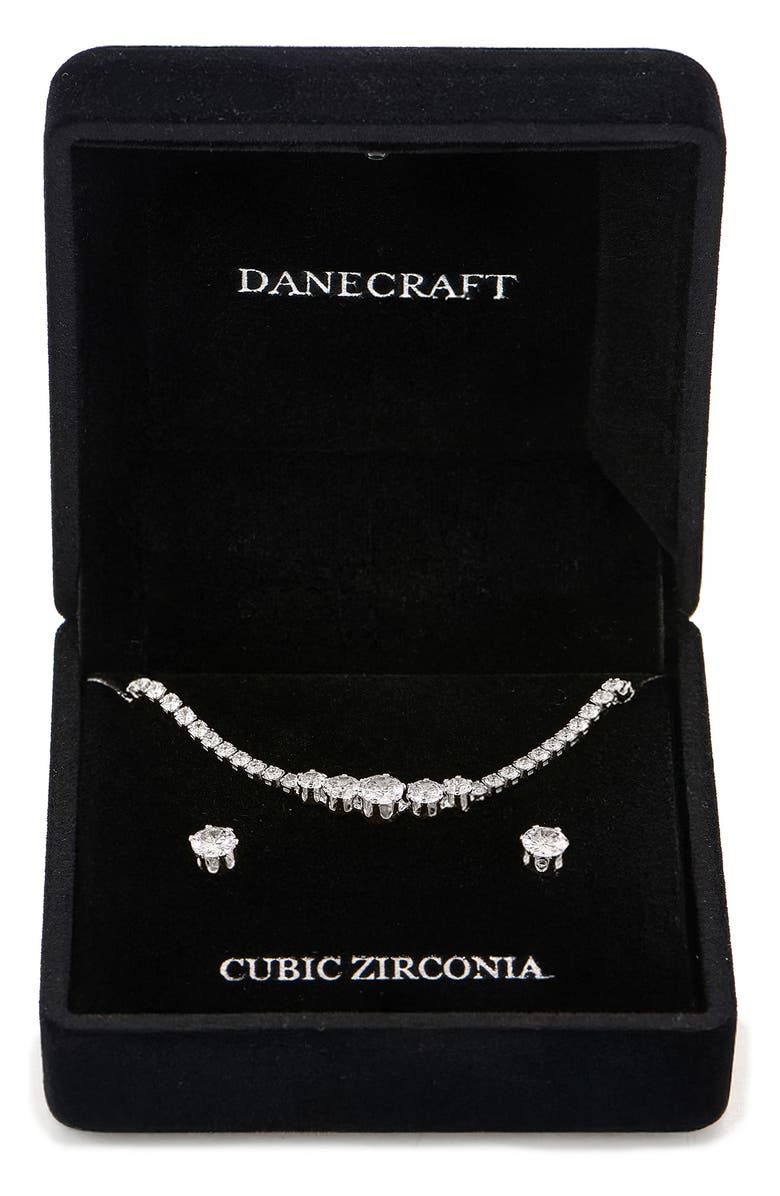 Danecraft Cubic Zirconia Stud Earrings & Frontal Necklace Set, Main, color, Metallic Silver
