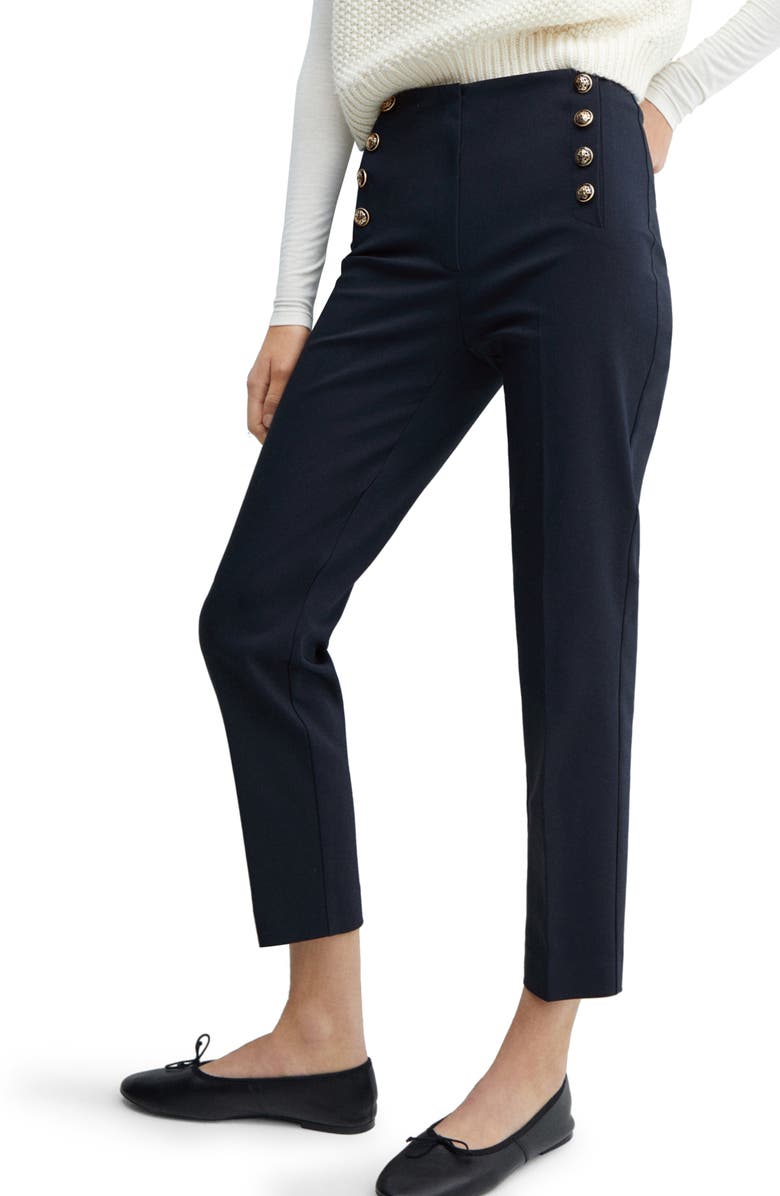 MANGO Cotton Blend Crop Sailor Pants, Alternate, color, Dark Navy