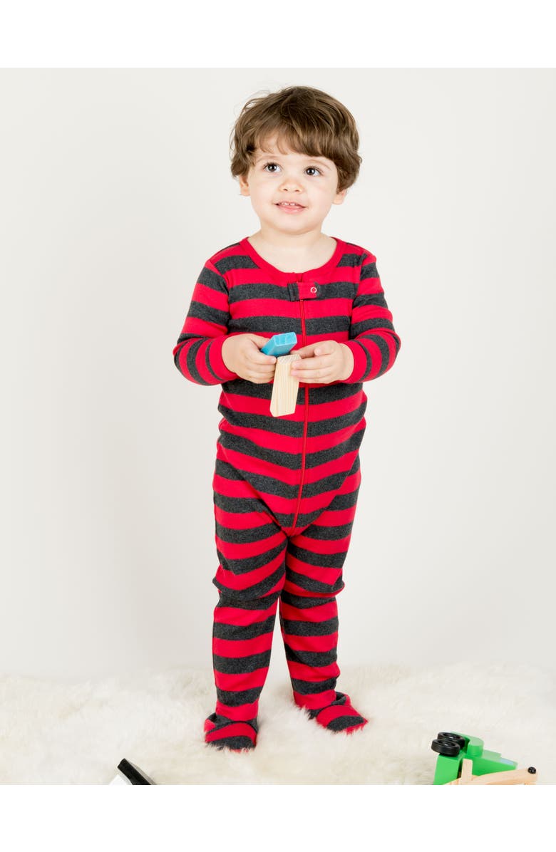 Leveret Footed Printed Cotton Pajamas, Solids, Stripes & Tie Dye, Alternate, color, Striped Red & Gray