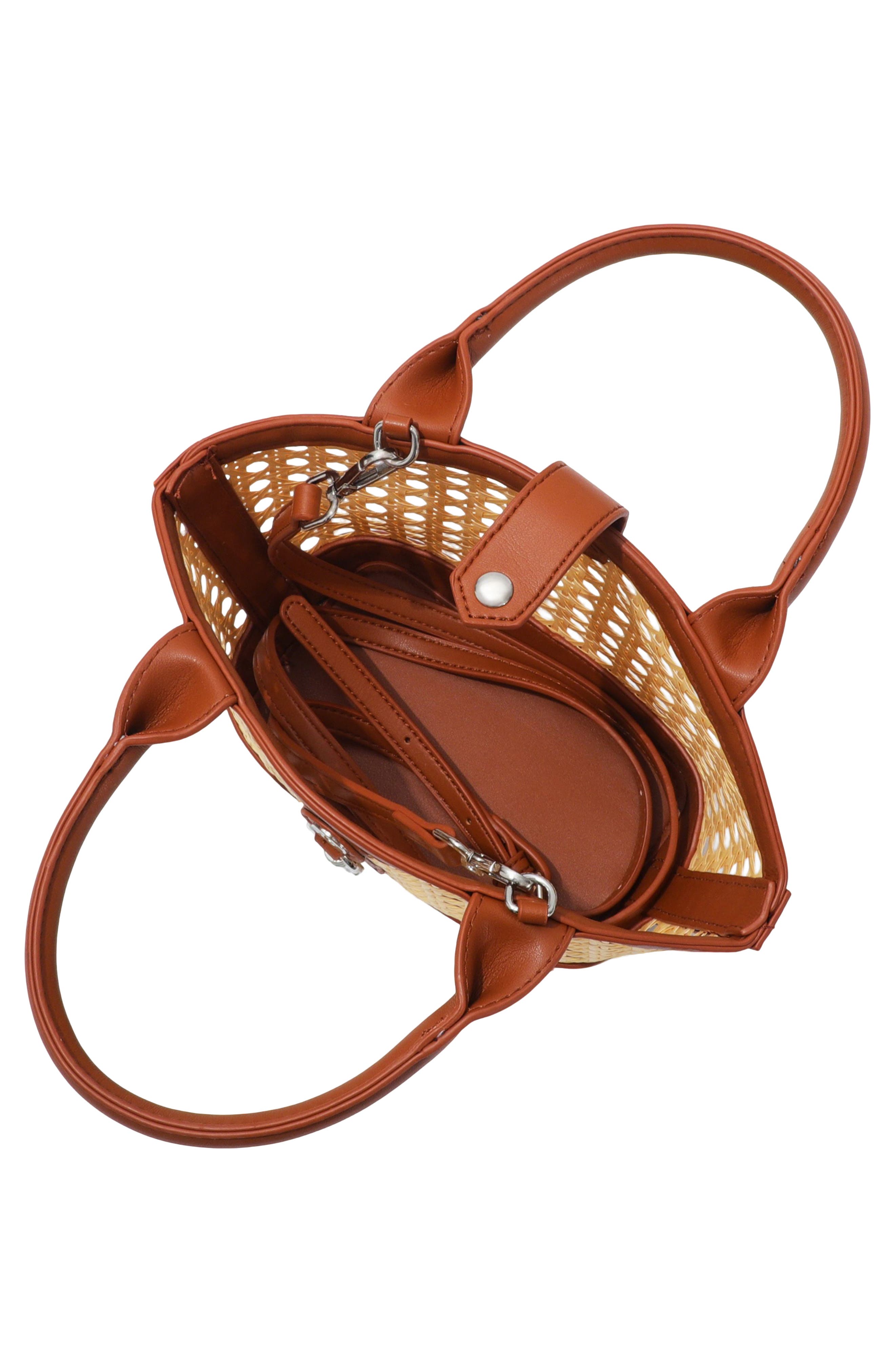 Kane Rattan Faux Leather Shoulder Bag, Alternate, color, BROWN/ TAN