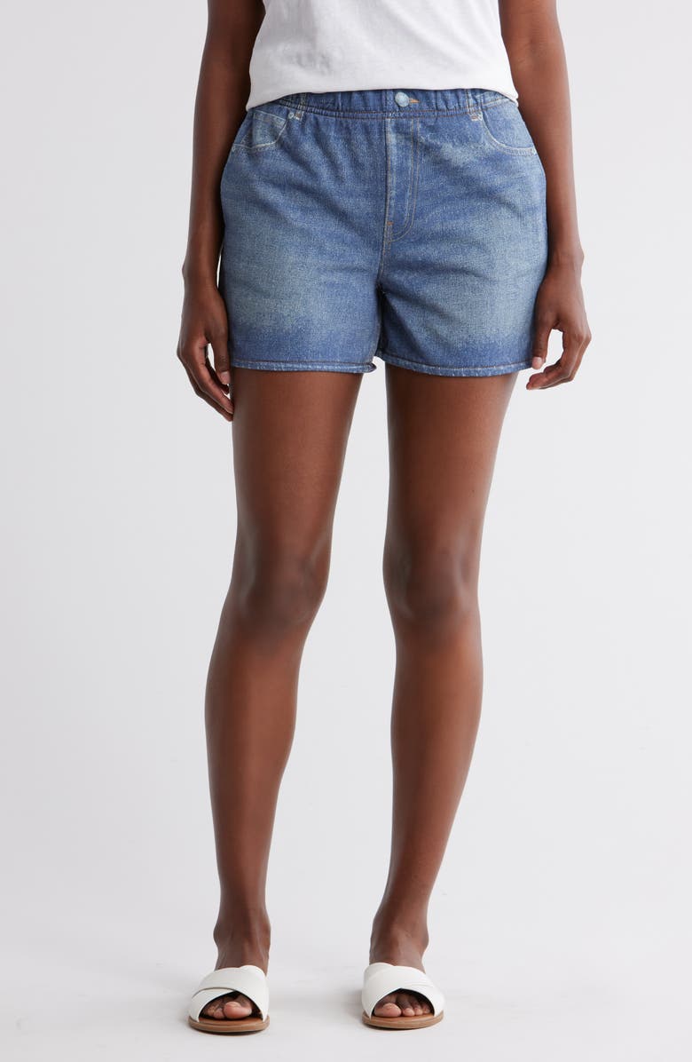 ECRU Mirage Denim Printed French Terry Shorts, Main, color, Indigo Wash