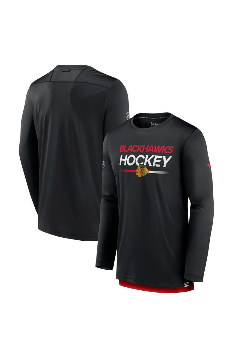 FANATICS Men's Fanatics Branded Black Chicago Blackhawks Authentic Pro Long Sleeve T-Shirt, Main, color,