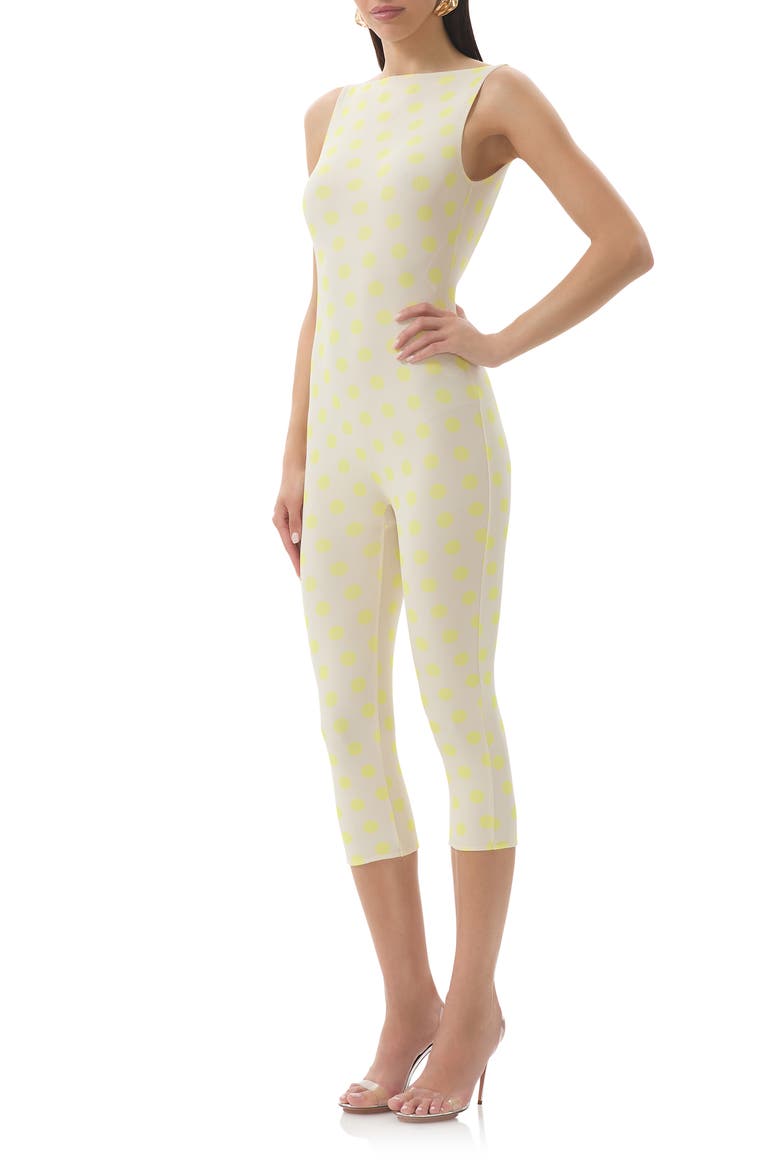 Tahlia Yellow Polka Dot Mesh Capri Romper, Alternate, color, SUN DOT