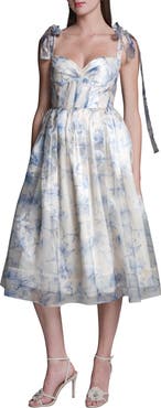 BCBG Floral Organza Midi Cocktail Dress
