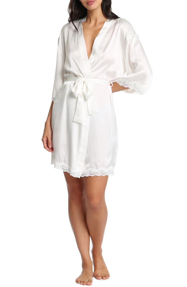 Papinelle Camille Lace Trim Silk Short Robe, Main, color,