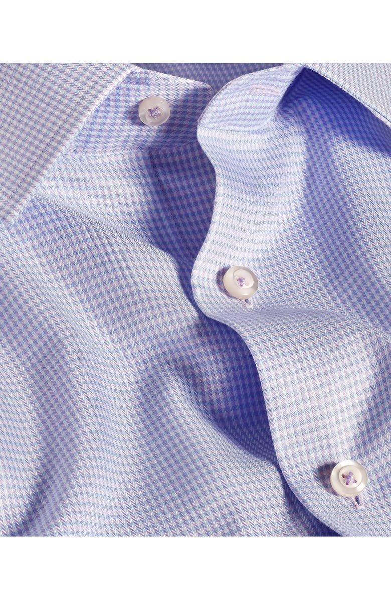 David Donahue Trim Fit Herringbone Check Cotton & Silk Dress Shirt, Alternate, color, Sky/ Lilac