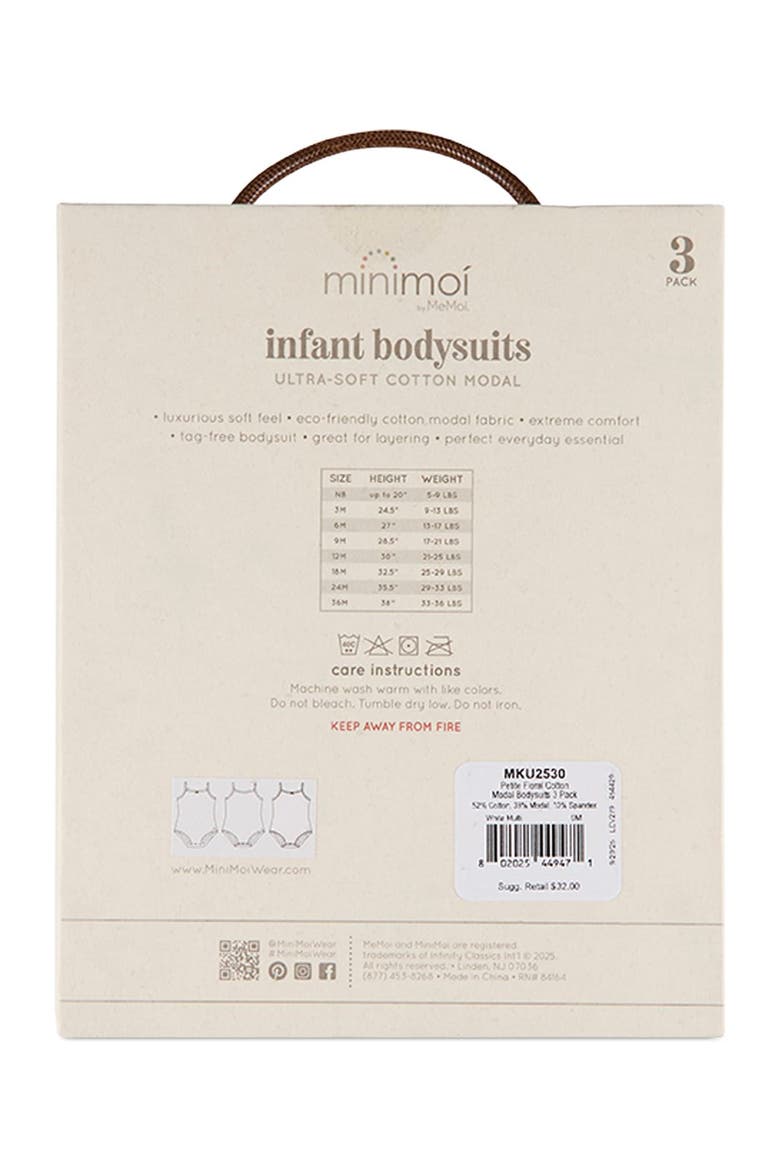 3 Pack Baby Florals, Stripes, Solid Bodysuits, Alternate, color, White Multi